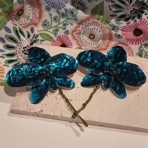 New! ZARA ENAMEL FLOWER statement earrings | NWOT